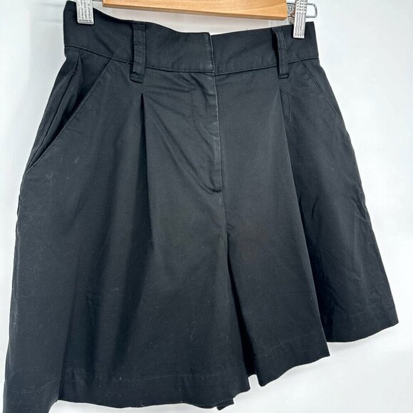 Danielle Bernstein High Waist Cotton Trouser Shorts Pleated Black Women's 0 - Picture 3 of 7